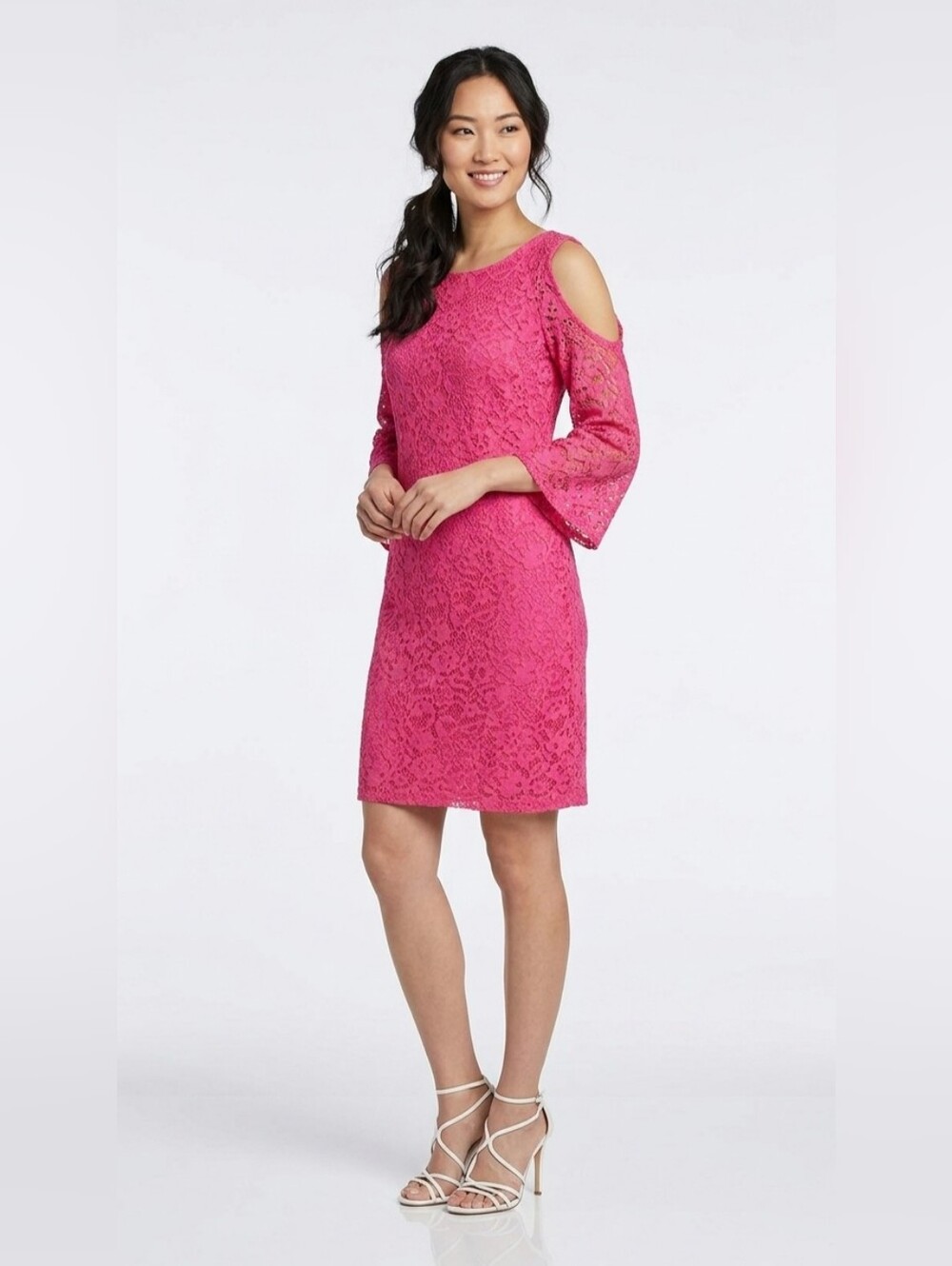 NWT Nine West Candy Pink Cold Shoulder Raglan Sleeve Lace Shift Dress 4 $89